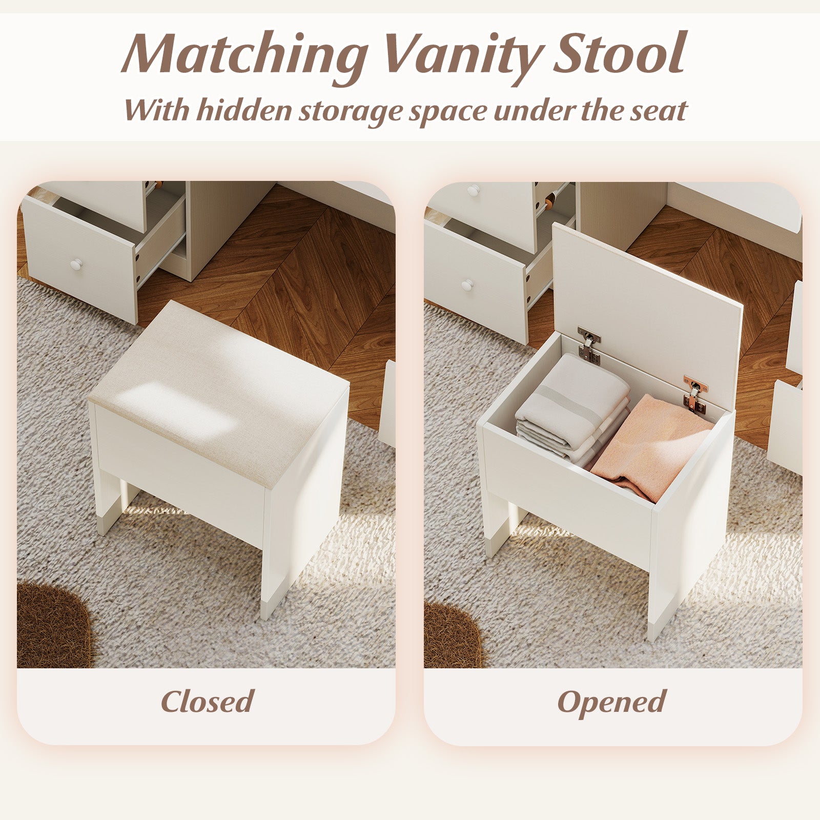 Vanity Desk With Mirror, Lights, Stool Set, White Makeup Vanities at Gallery Canada