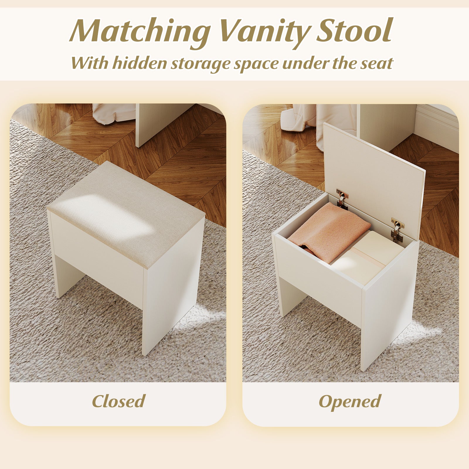 Vanity Desk With Mirror, Lights, Power Outlets, White Makeup Vanities at Gallery Canada