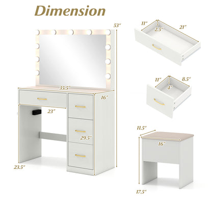 Vanity Desk With Mirror, Lights, Power Outlets, White Makeup Vanities at Gallery Canada