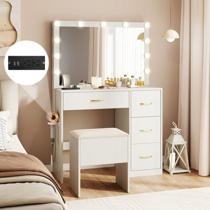 Vanity Desk With Mirror, Lights, Power Outlets, White Makeup Vanities at Gallery Canada