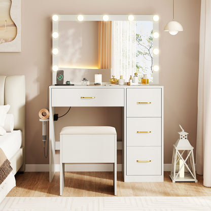Vanity Desk With Mirror, Lights, Power Outlets, White Makeup Vanities at Gallery Canada