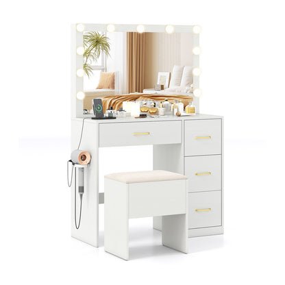 Vanity Desk With Mirror, Lights, Power Outlets, White Makeup Vanities at Gallery Canada