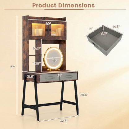 Vanity Desk with Rotatable Mirror and Lights Modern Dressing Table with 3 Light Colors, Brown Makeup Vanities at Gallery Canada