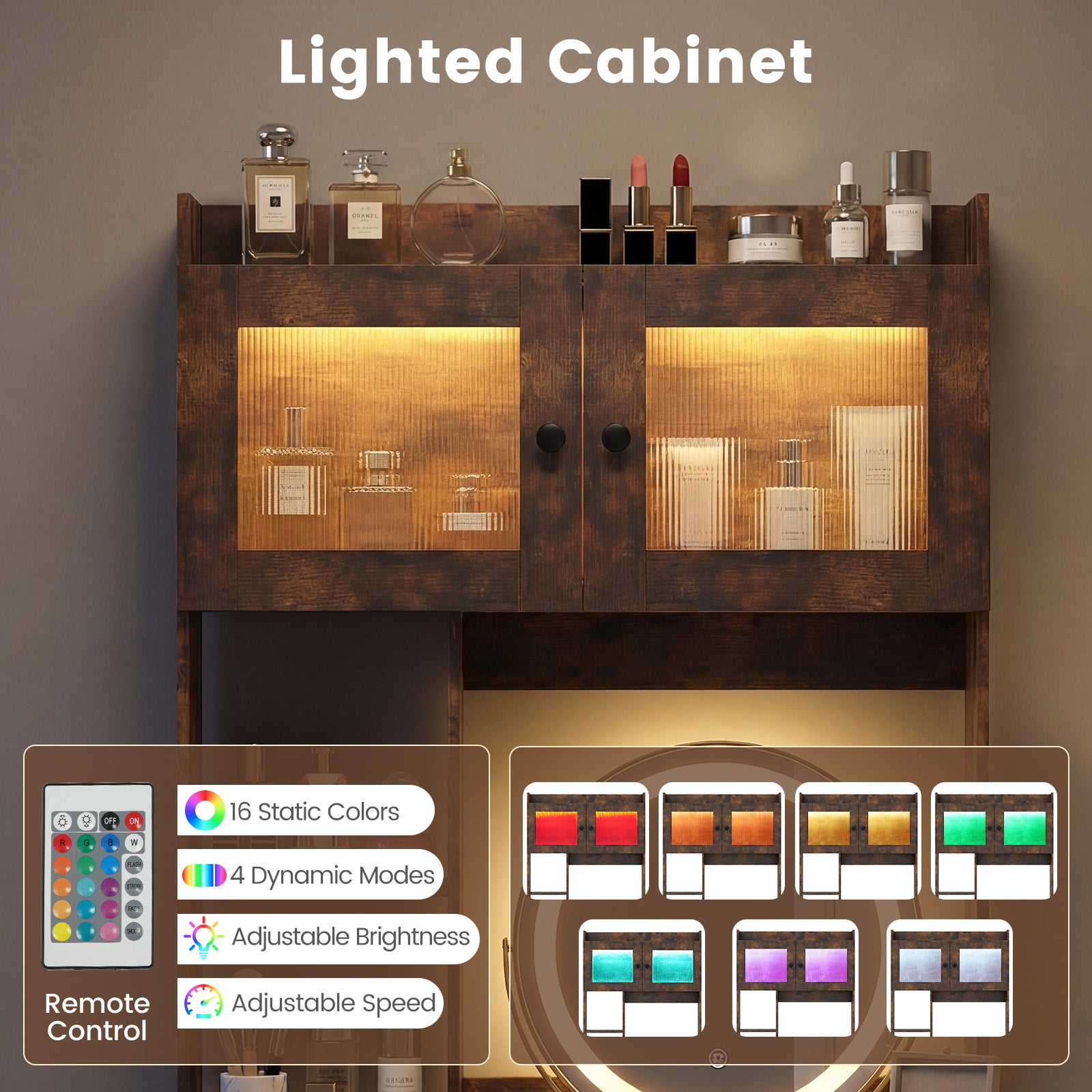 Vanity Desk with Rotatable Mirror and Lights Modern Dressing Table with 3 Light Colors, Brown Makeup Vanities at Gallery Canada