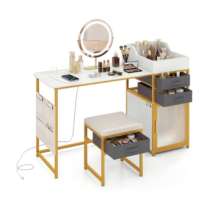 Vanity Desk with Rotatable Lighted Mirror 55 Inch Makeup Vanity Table, White Makeup Vanities at Gallery Canada