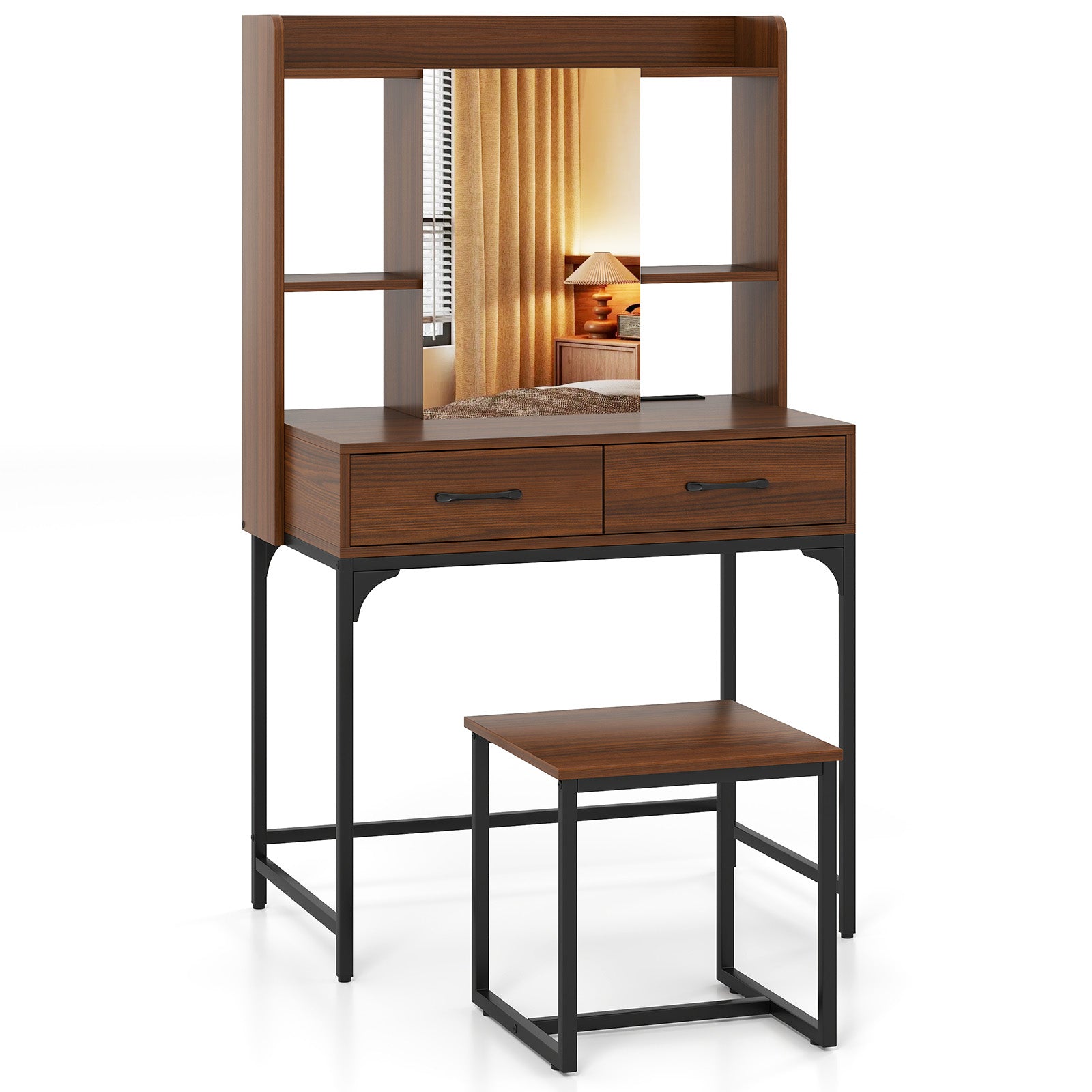 Vanity Desk With Storage Drawers, Charging Station, Walnut Makeup Vanities at Gallery Canada