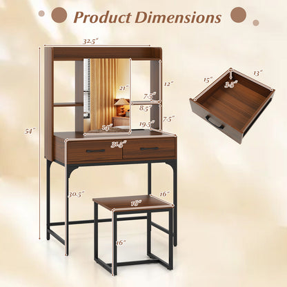 Vanity Desk With Storage Drawers, Charging Station, Walnut Makeup Vanities at Gallery Canada