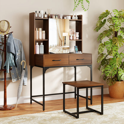 Vanity Desk With Storage Drawers, Charging Station, Walnut Makeup Vanities at Gallery Canada