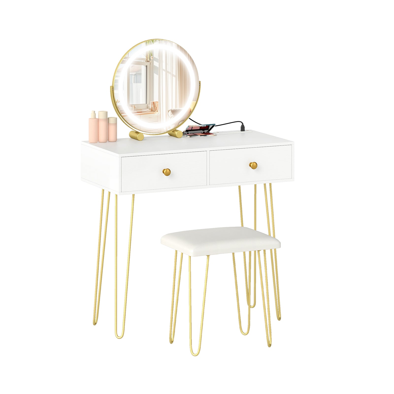 Vanity Desk with with Lighted Adjustable Mirror for Bedroom, White Makeup Vanities at Gallery Canada