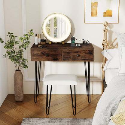 Vanity Desk with with Lighted Adjustable Mirror for Bedroom, Rustic Brown Makeup Vanities at Gallery Canada