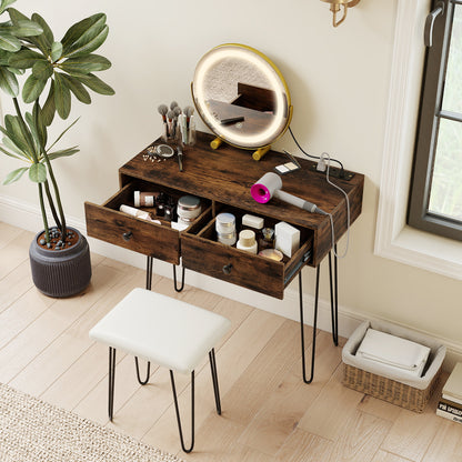 Vanity Desk with with Lighted Adjustable Mirror for Bedroom, Rustic Brown Makeup Vanities at Gallery Canada