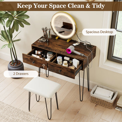 Vanity Desk with with Lighted Adjustable Mirror for Bedroom, Rustic Brown Makeup Vanities at Gallery Canada