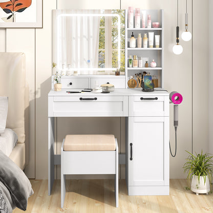 Vanity Set With Mirror, 3 Lighting Modes, Adjustable Brightness, White Makeup Vanities at Gallery Canada