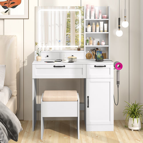 Vanity Set With Mirror, 3 Lighting Modes, Adjustable Brightness, White