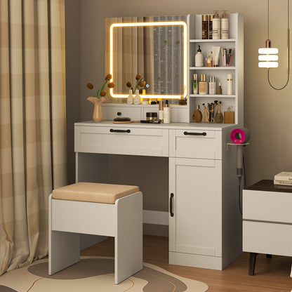 Vanity Set With Mirror, 3 Lighting Modes, Adjustable Brightness, White Makeup Vanities at Gallery Canada