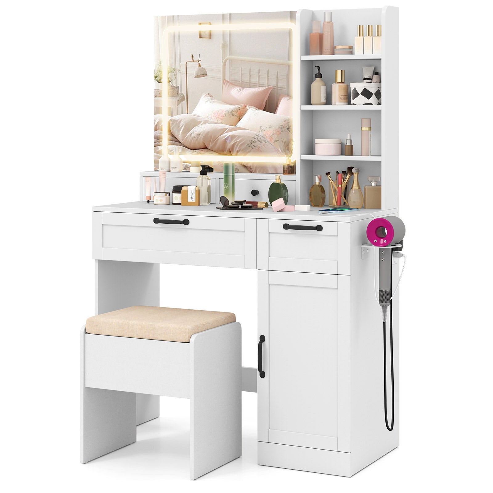 Vanity Set With Mirror, 3 Lighting Modes, Adjustable Brightness, White Makeup Vanities at Gallery Canada