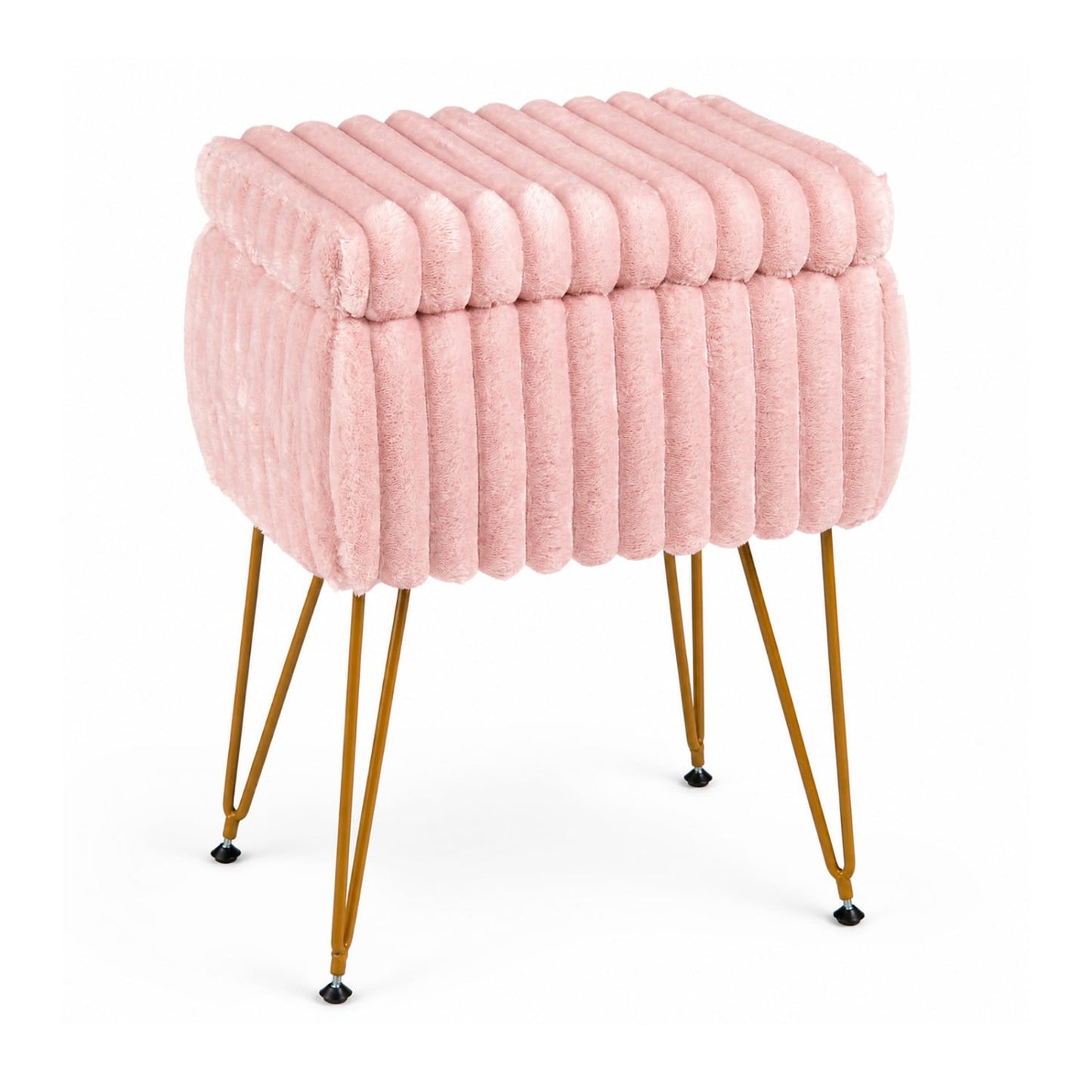 Vanity Stool with Storage, Faux Fur Ottoman, Pink