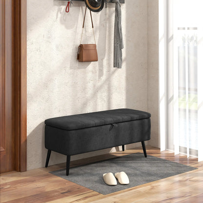 40" Ottoman with Storage, Linen Upholstered Bench, Dark Grey Storage Ottomans & Benches at Gallery Canada