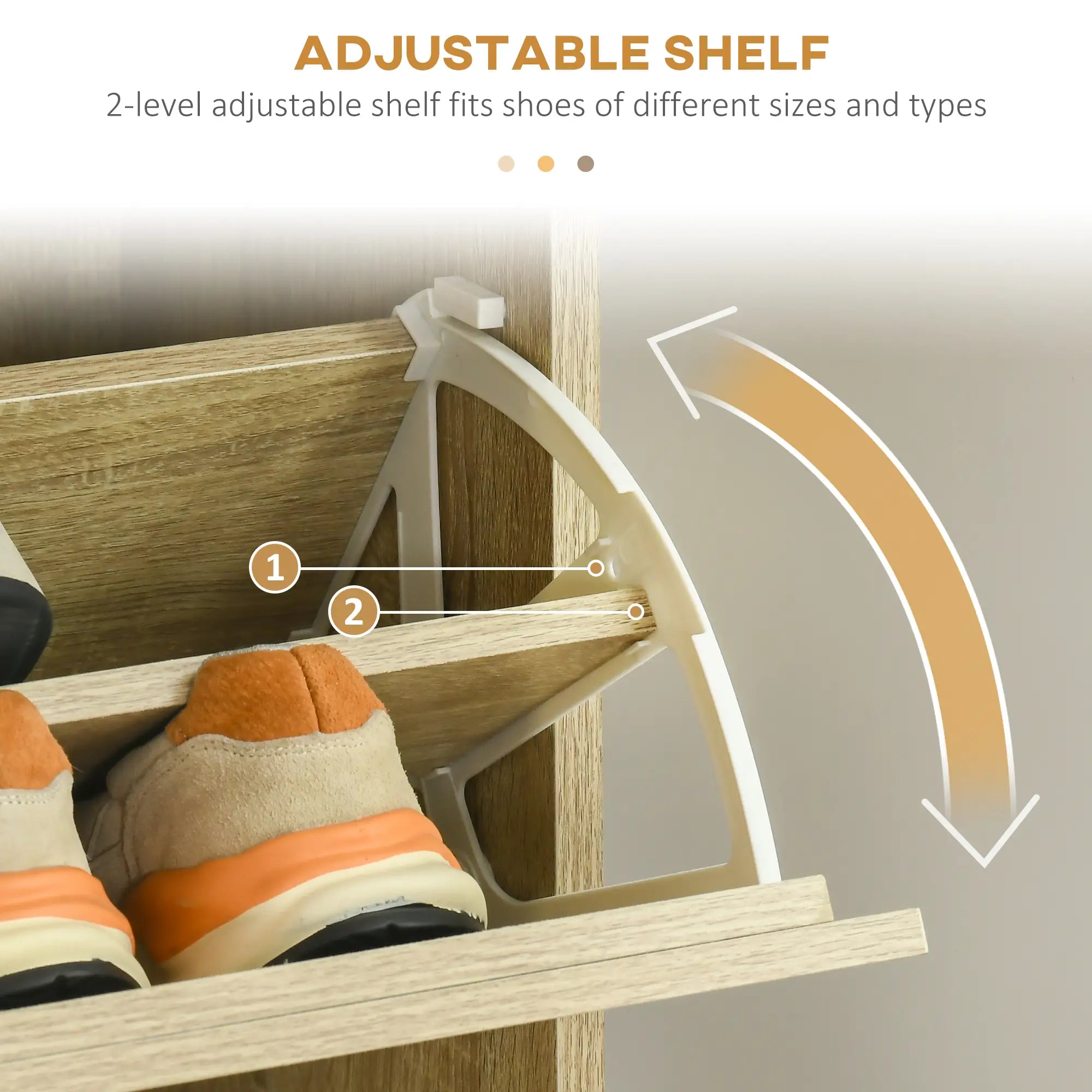 Shoe Storage Cabinet, 18 Pairs, 3 Flip Drawers, Adjustable Shelves, Oak Shoe Storage Cabinets & Racks at Gallery Canada