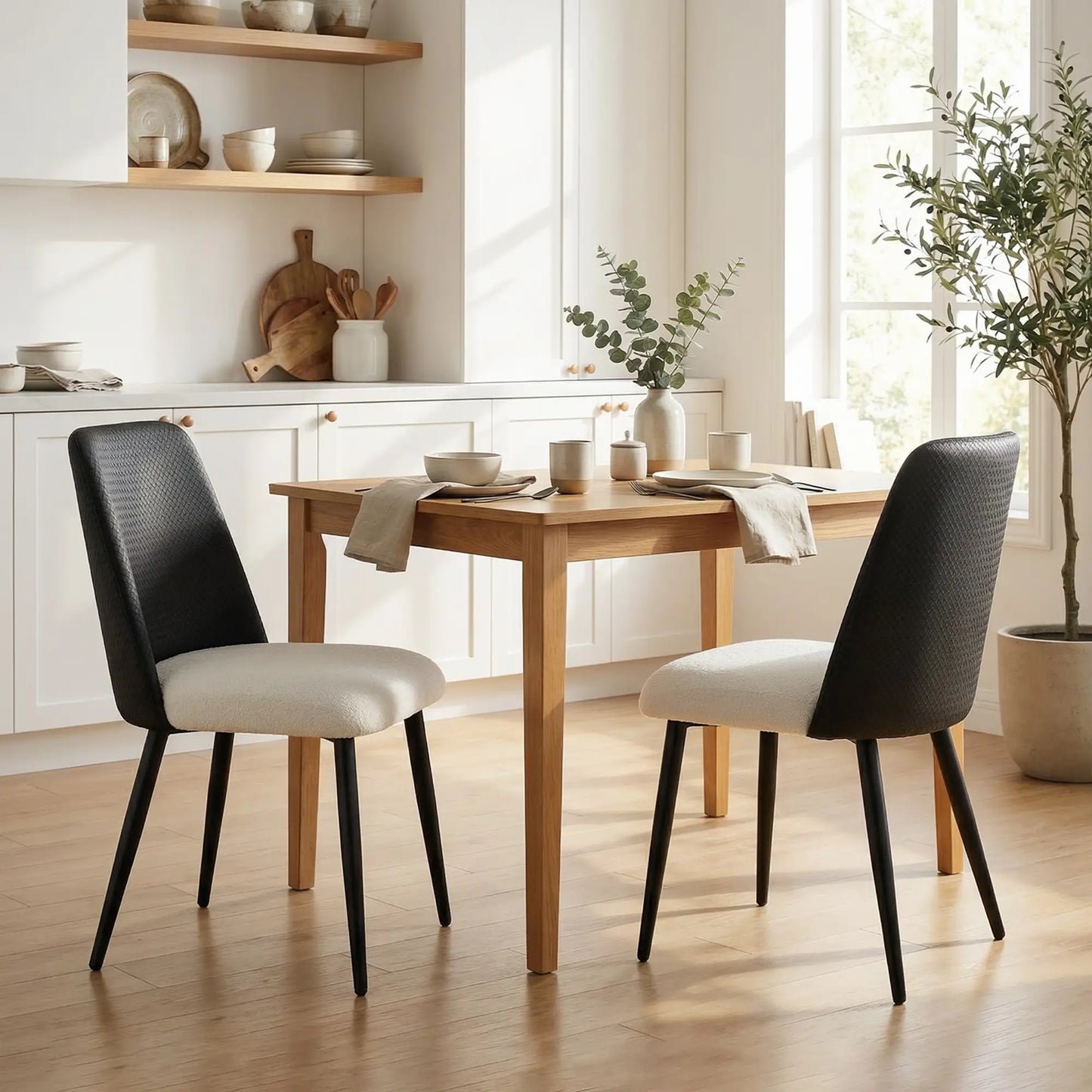 Upholstered Dining Chairs, Set Of 2, Steel Legs, Padded Seat, Black Dining Chairs at Gallery Canada
