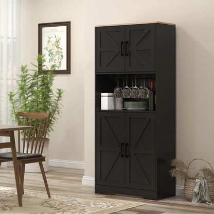 Farmhouse Kitchen Pantry, 68" Freestanding Cabinet, Black Kitchen Pantry Cabinets at Gallery Canada