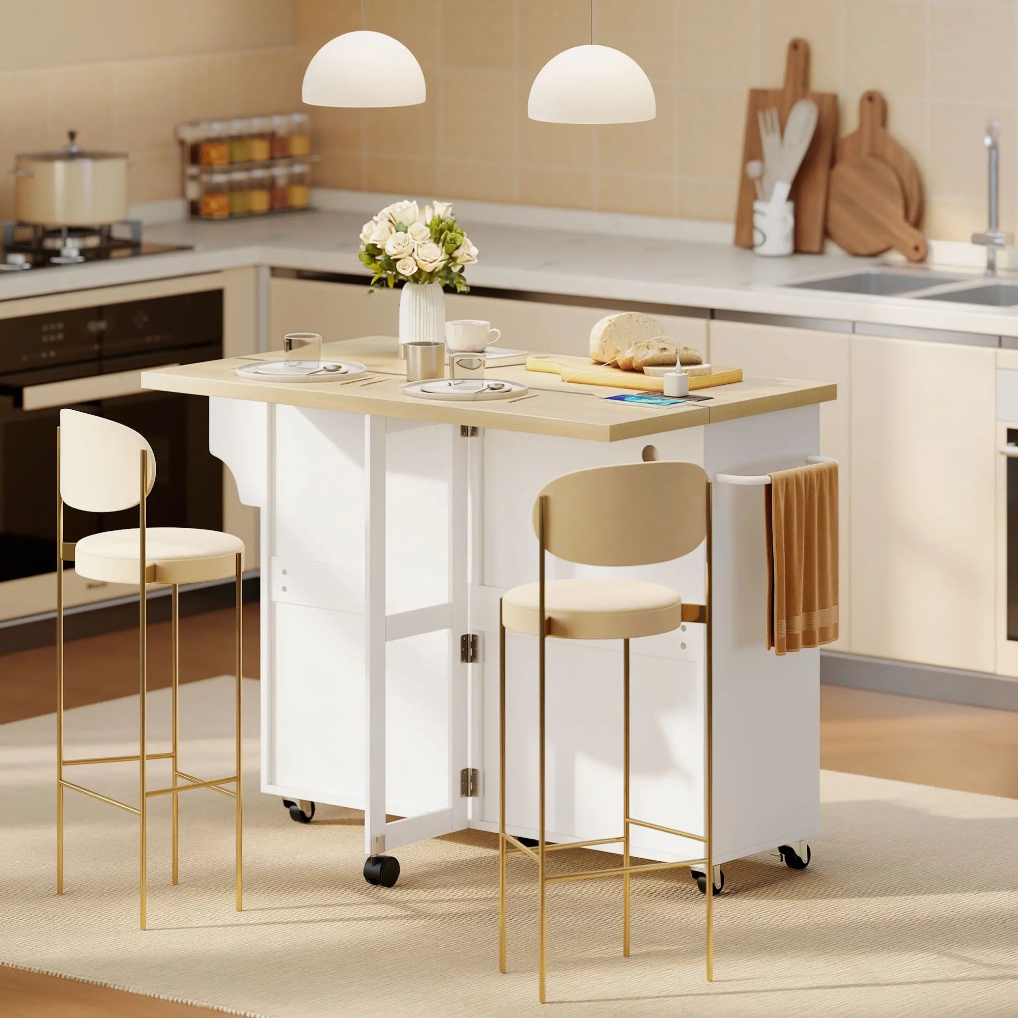 Rolling Kitchen Cart With Charging Station, Drop Leaf, Drawers Kitchen Islands & Kitchen Carts at Gallery Canada