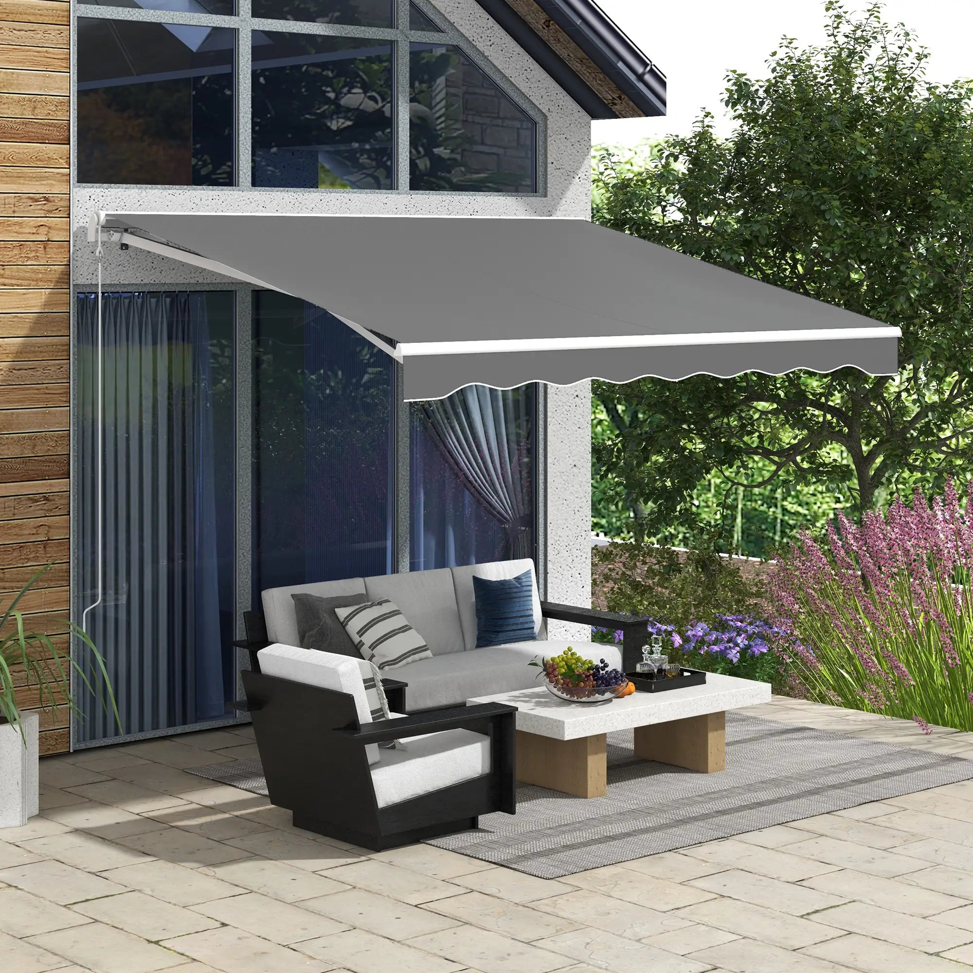 10'x8' Retractable Awning, Remote, Crank Handle, Aluminum Frame, Light Grey Deck Awnings at Gallery Canada