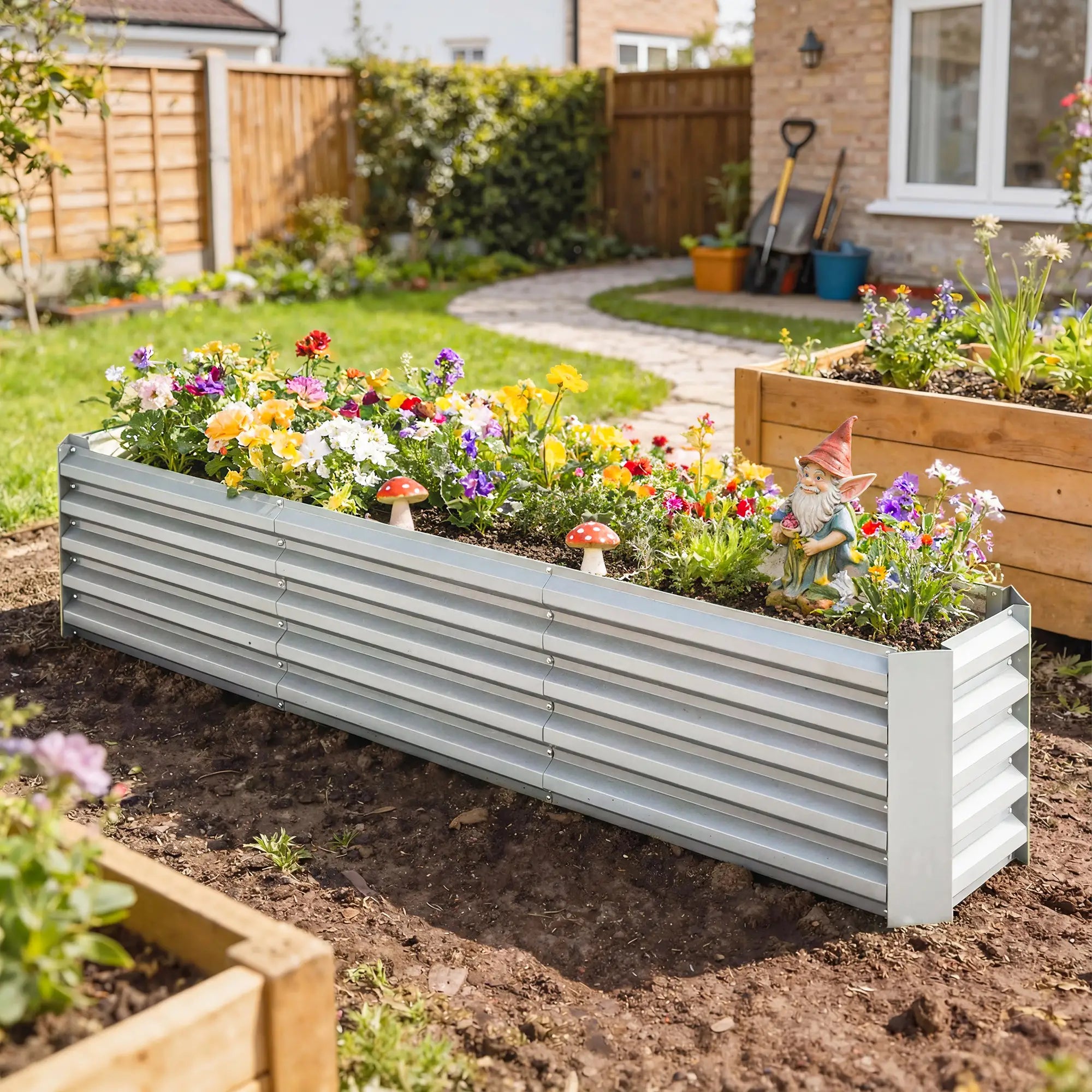 8 x 1.3 x 1.5ft Galvanized Raised Garden Bed, Outdoor Planter Box, Silver Galvanized Planter Boxes at Gallery Canada