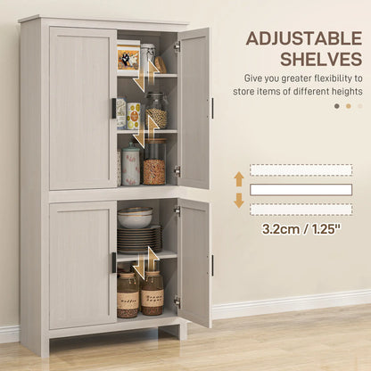 64" Kitchen Pantry Cabinet, 4 Doors, 3 Adjustable Shelves, Antique White, White Kitchen Pantry Cabinets at Gallery Canada