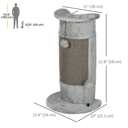 23" Cat Scratching Post, Covered Plush, Play Balls, Indoor Cats, Grey Cat Posts at Gallery Canada