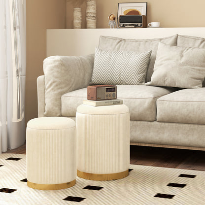 Velvet Linen Fabric Storage Ottoman Set Of 2, Golden Ottomans at Gallery Canada
