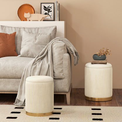 Velvet Linen Fabric Storage Ottoman Set Of 2, Golden Ottomans at Gallery Canada