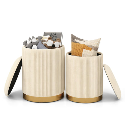 Velvet Linen Fabric Storage Ottoman Set Of 2, Golden Ottomans at Gallery Canada