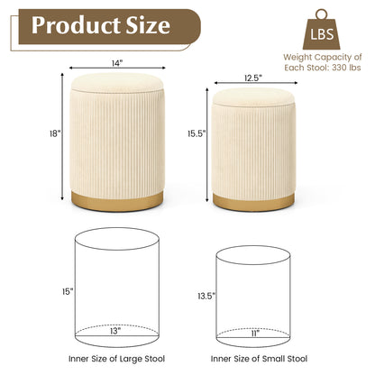 Velvet Linen Fabric Storage Ottoman Set Of 2, Golden Ottomans at Gallery Canada