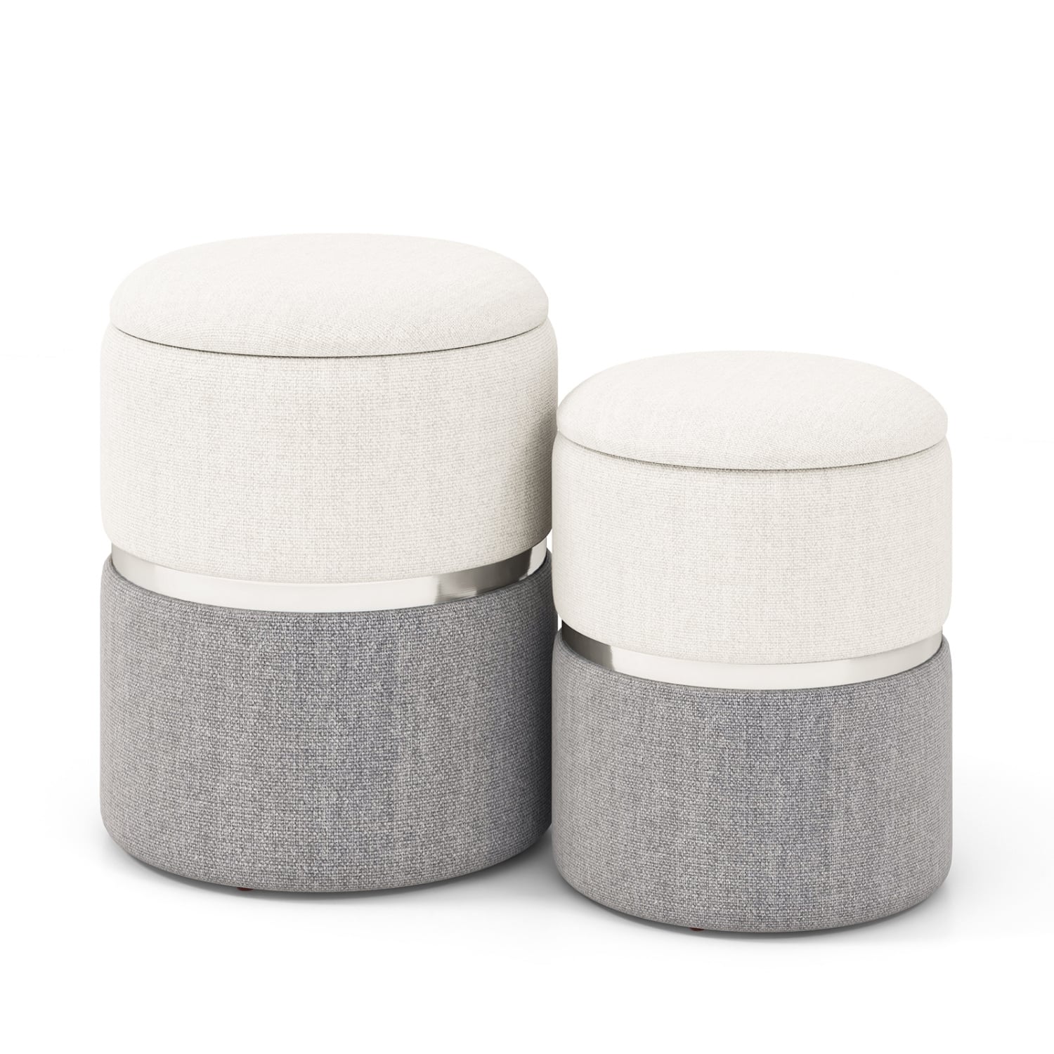Velvet Linen Fabric Storage Ottoman Set, 2 Piece, Gray Ottomans at Gallery Canada