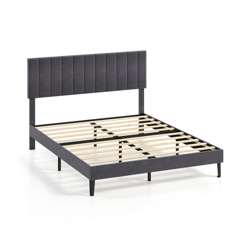 Velvet Upholstered Platform Bed, Height Adjustable Headboard, Queen Size