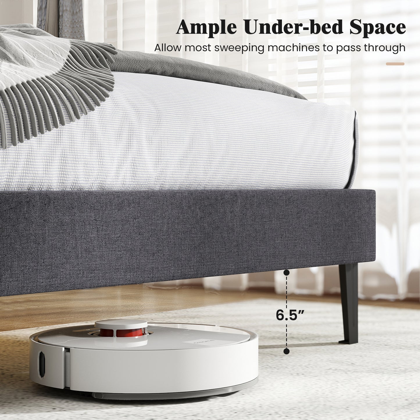Velvet Upholstered Platform Bed with Height Adjustable Vertical Channel Headboard-Full Size Beds & Bed Frames at Gallery Canada