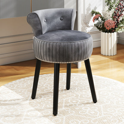 Velvet Vanity Chair, Upholstered Stool, Tufted Low Back, Solid Wood Legs, Gray Makeup Vanities at Gallery Canada