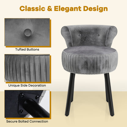 Velvet Vanity Chair, Upholstered Stool, Tufted Low Back, Solid Wood Legs, Gray Makeup Vanities at Gallery Canada