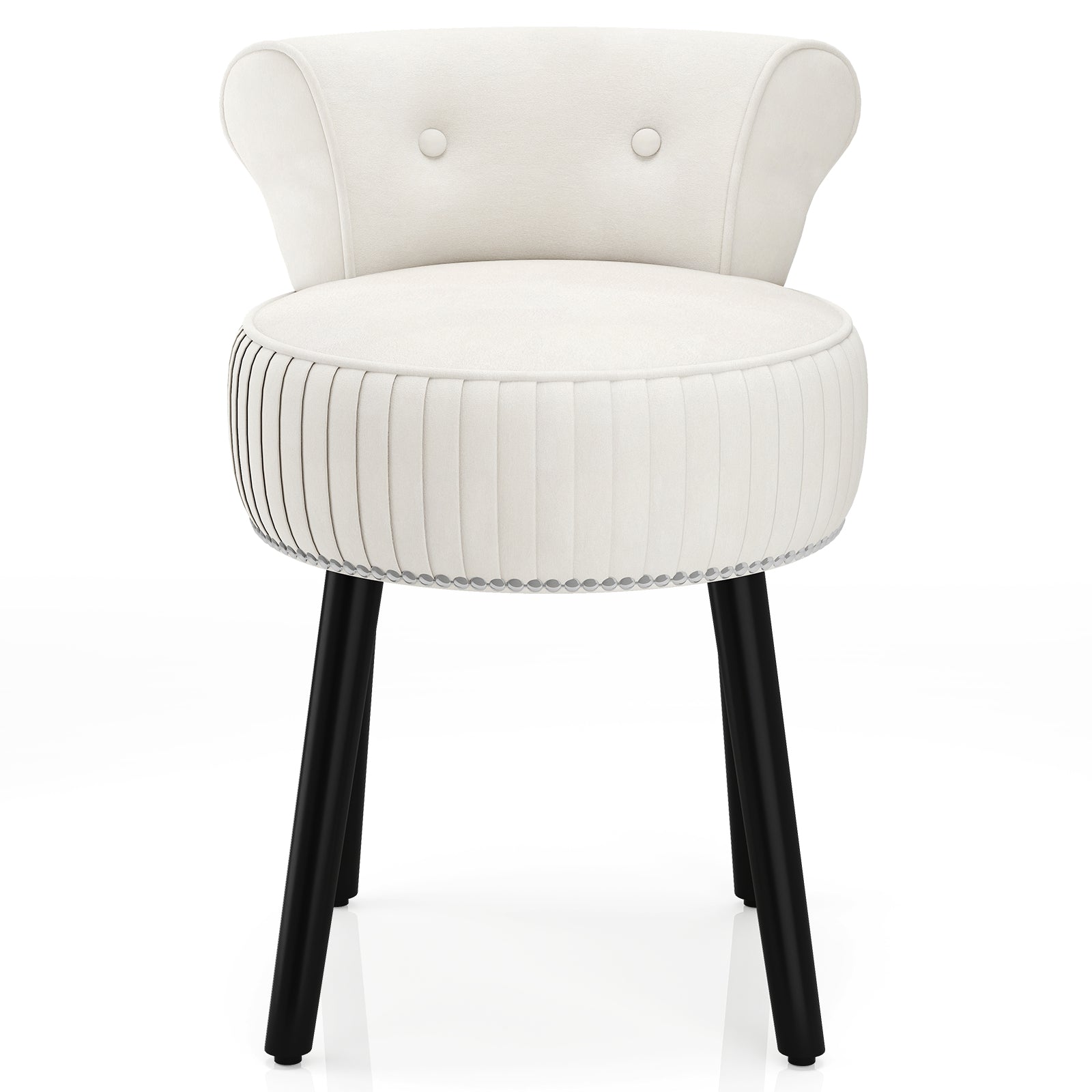 Velvet Vanity Chair, Upholstered Stool, Tufted Low Back, Solid Wood Legs, White Makeup Vanities at Gallery Canada