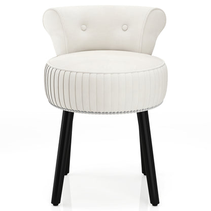 Velvet Vanity Chair, Upholstered Stool, Tufted Low Back, Solid Wood Legs, White Makeup Vanities at Gallery Canada