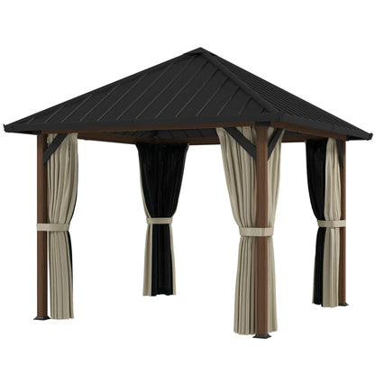 10' x 10' Hardtop Gazebo, Galvanized Steel Roof, Netting, Curtains Gazebos Walnut at Gallery Canada