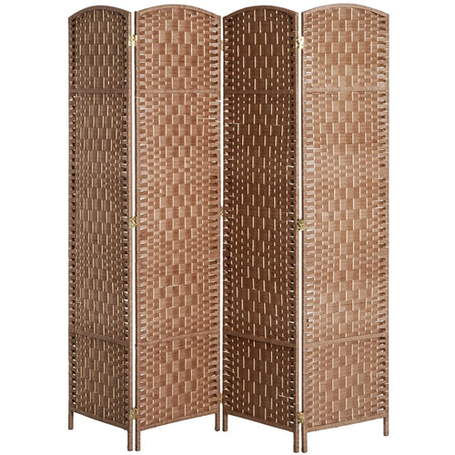6ft Folding Room Divider, 4 Panel Wooden Frame, Natural