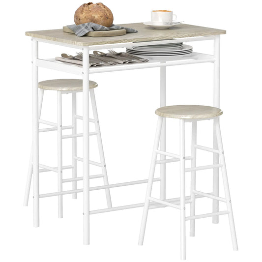 3-Piece Counter Height Bar Table Set, 1 Table 2 Stools, White Oak, White Bar Sets White, Oak at Gallery Canada