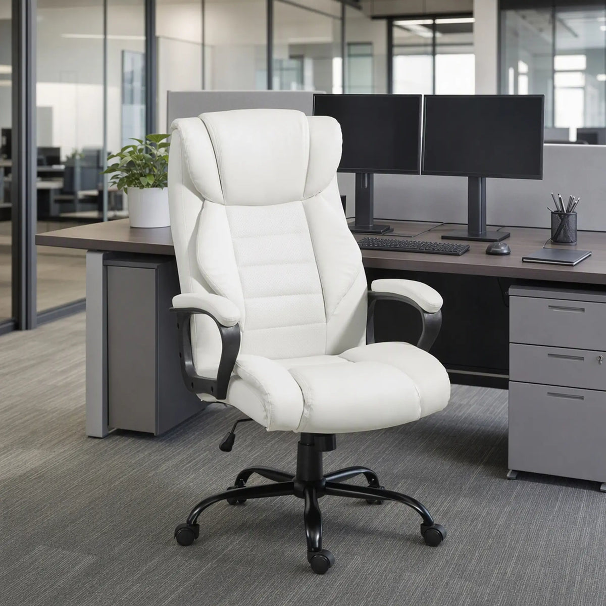 Massage Office Chair, High Back Executive, 6-Point Vibration, Adjustable Height, White Massage Chairs at Gallery Canada