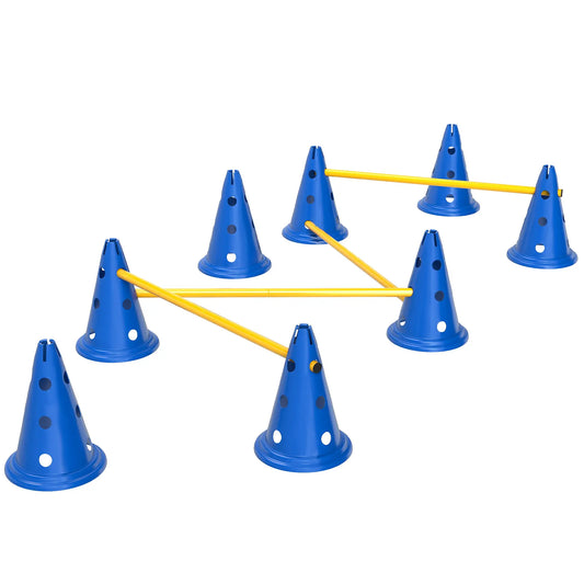 Dog Agility Hurdle Cone Set, Adjustable Obstacle Course, 8 Cones & 8 Poles, Blue Dog Agility Training Equipment Blue, Yellow at Gallery Canada