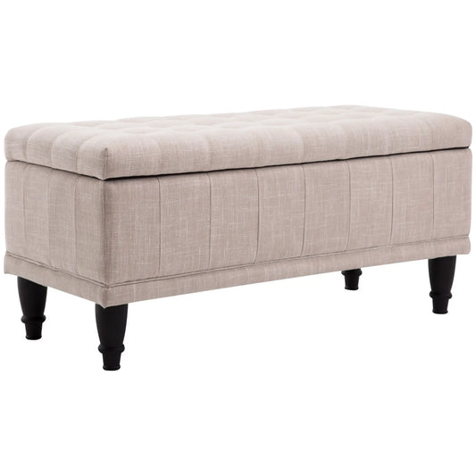 Beige Linen Storage Ottoman Bench, 42"x17"x19", Beige Storage Ottomans & Benches Beige at Gallery Canada