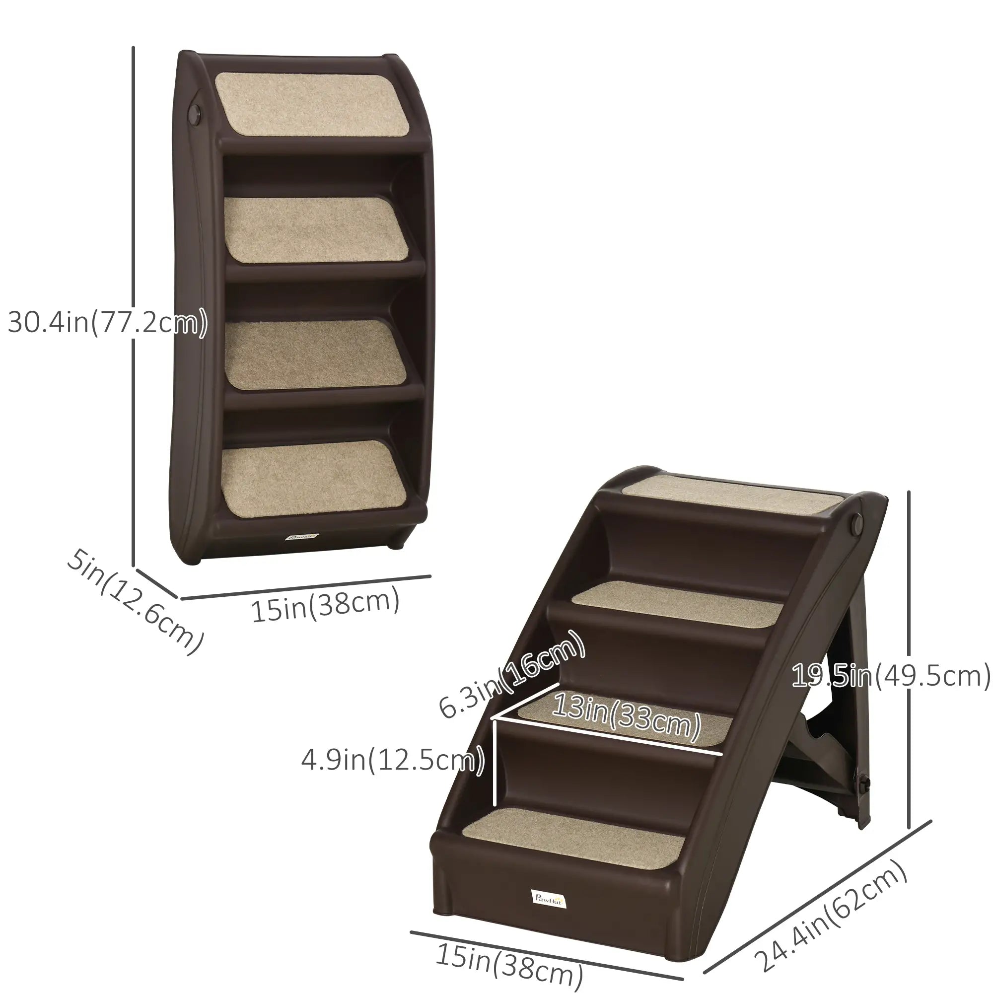 4-Level Portable Pet Stairs, Foldable Dog Ramp, Lightweight Cat Steps, Nonslip Mats, Dark Brown Dog Stairs at Gallery Canada