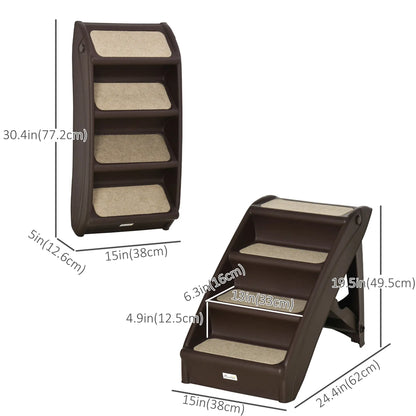 4-Level Portable Pet Stairs, Foldable Dog Ramp, Lightweight Cat Steps, Nonslip Mats, Dark Brown Dog Stairs at Gallery Canada