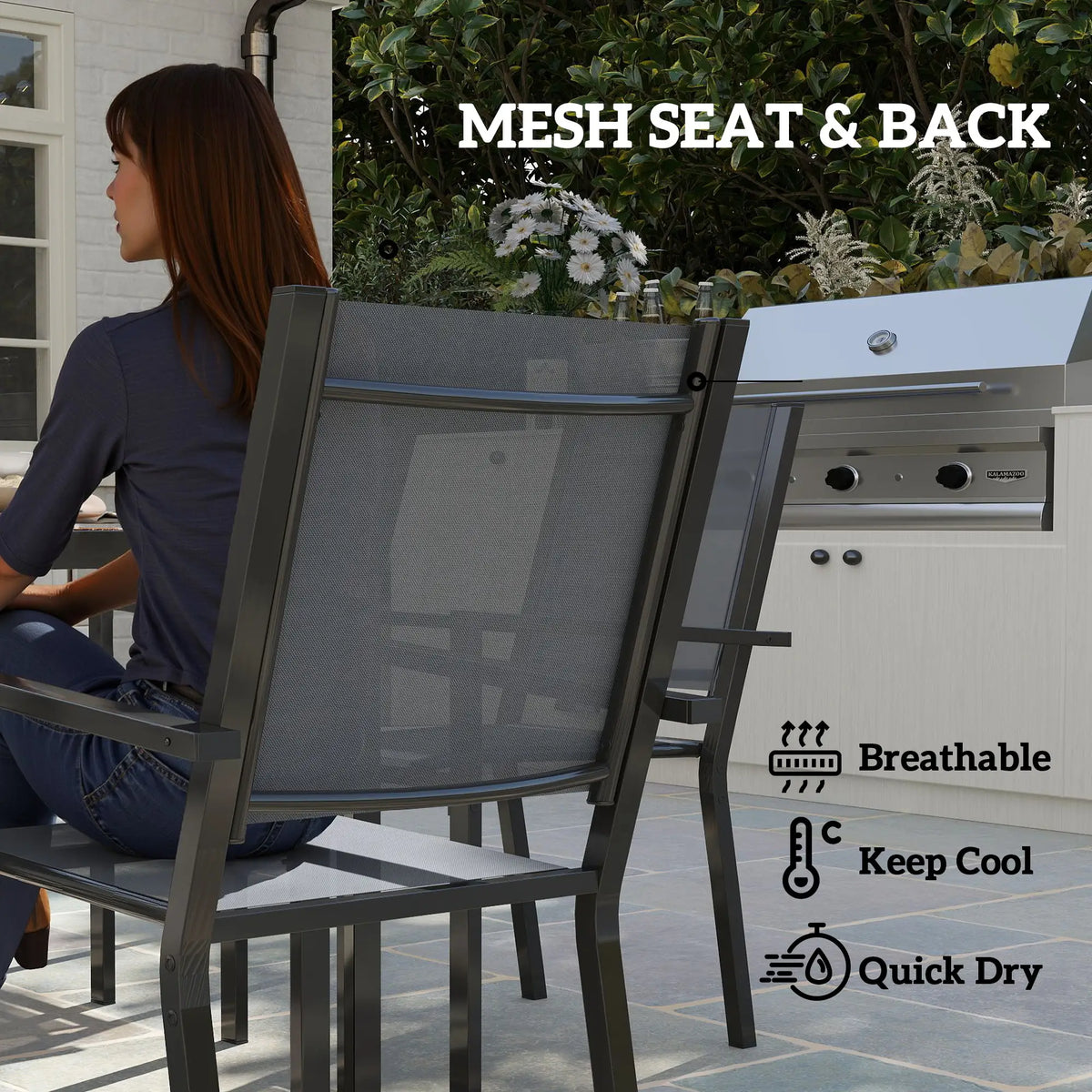 7-Piece Outdoor Dining Set, 6 Stackable Chairs, Rectangle Table, WPC Top Outdoor Dining Sets at Gallery Canada